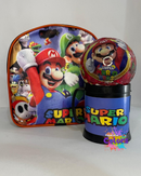 KIT MOCHILA + COPO + BOLINHA SUPER MARIO
