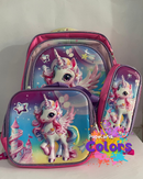 KIT MOCHILA + LANCHEIRA + BOLSINHA UNICORNIO
