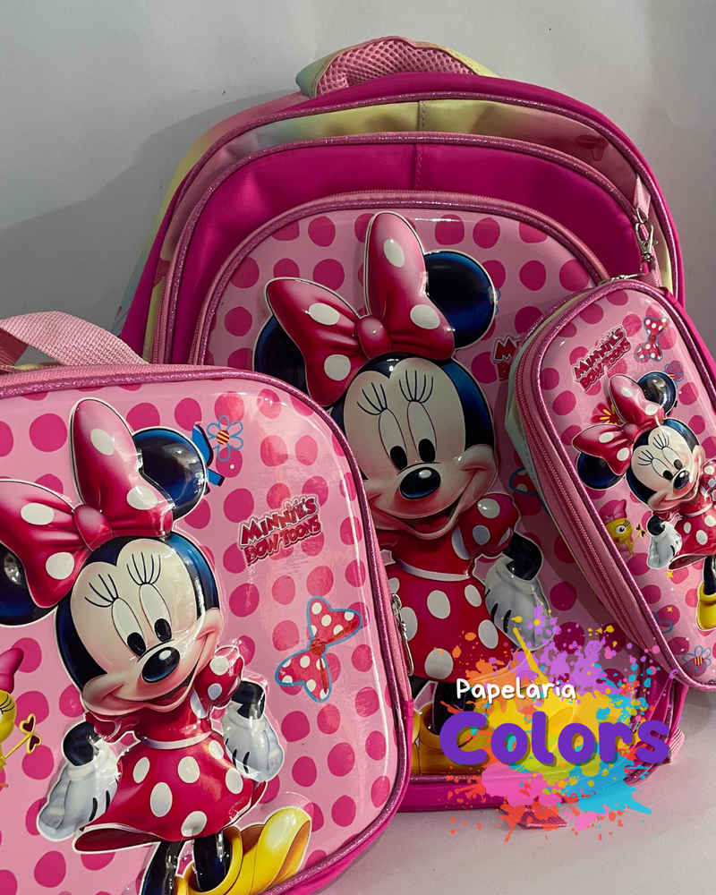 KIT MOCHILA + BOLSINHA + LANCHEIRA MINNIE